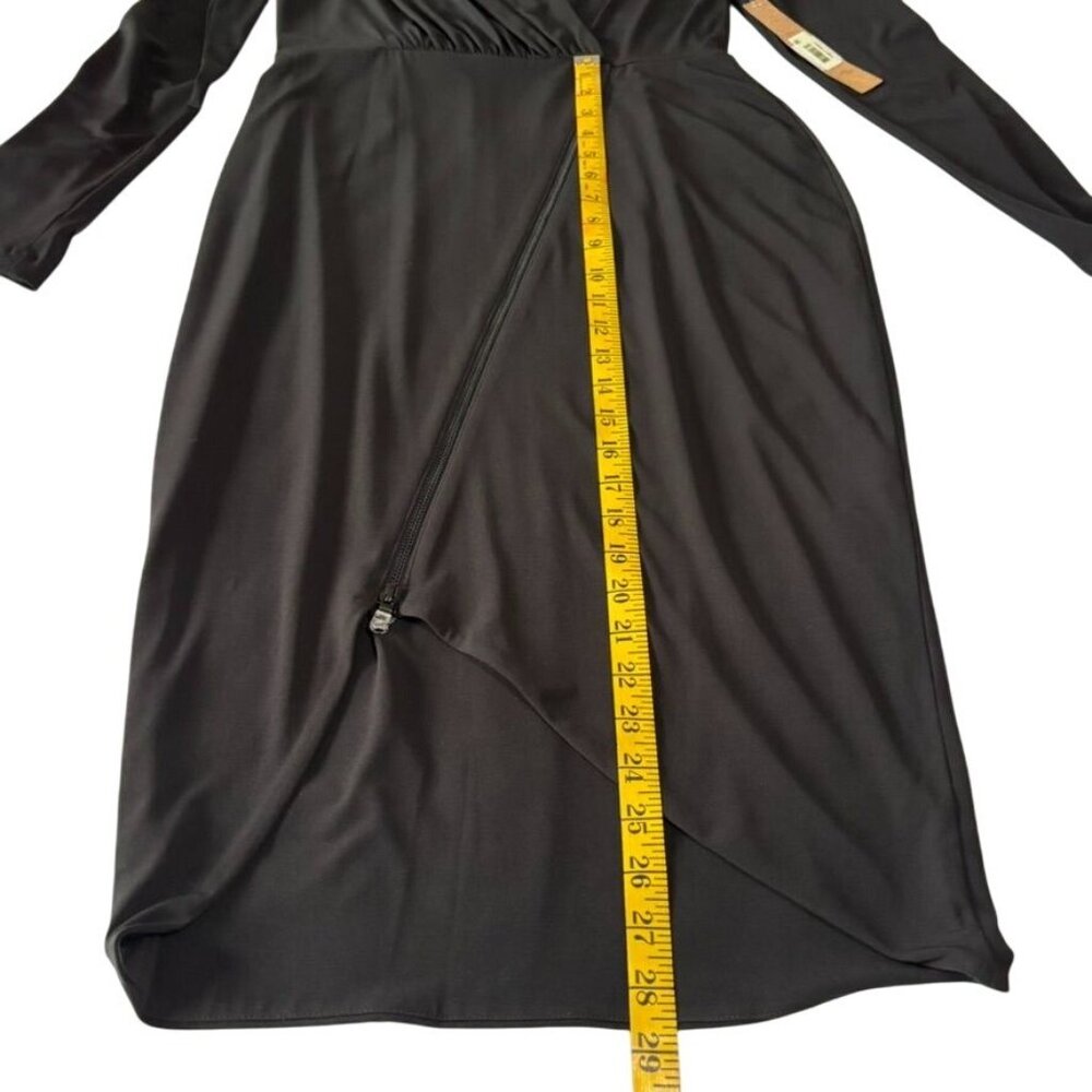 Black Long-Sleeve Wrap Dress With Front Zipper Detail - Picture 11 of 12